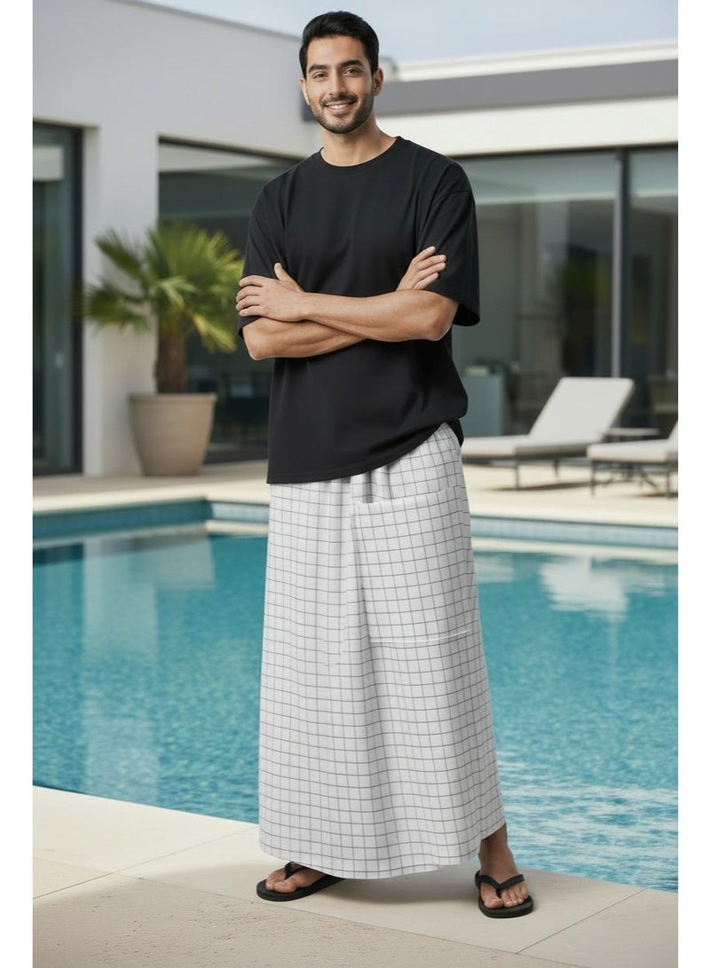 هيرو فوطة ابيض وزرة مطاط مع جيب جانبي للرجل فوطة رجالية وزرة صيفي مريحة جدا وباردة للرجال وزار رجالي معوز صارون صاروم اسباعية رجالية مناسب للمنزل والنوم وللرياضيين اوقات الصلاة - Image 5